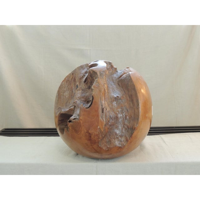 Large Round Decorative Wood Floor Ball. Hand-carved organic shape teak ball. Sphere shape for outdoor or indoor use. Size:...