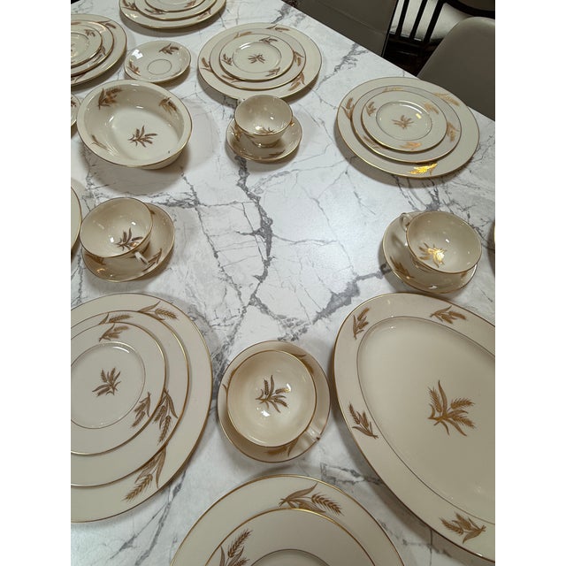 Mid 20th Century Mid 20th Century Lenox 24k Gold Harvest Wheat China - Set of Forty-Eight For Sale - Image 5 of 12