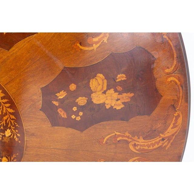 Gold Victorian Revival Marquetry Inlay Centre Table with Quadrafoil Base, 1920s For Sale - Image 8 of 9