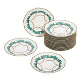 Mid 20th Century Set of 16 Turquoise & 24k Gilt Border Porcelain Dinner Plates by Hutschenreuther For Sale