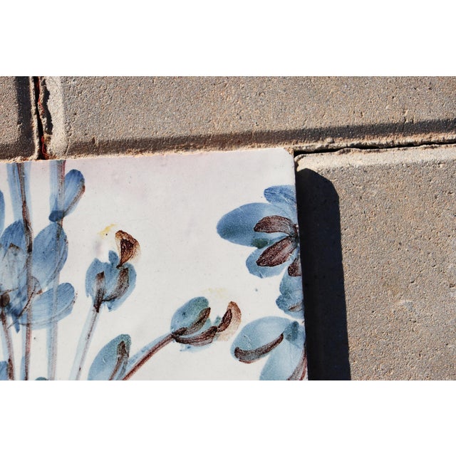 Ceramic 18th Century Portuguese Polychrome Tile Floral Botanical Design Antique Hand Painted For Sale - Image 7 of 8