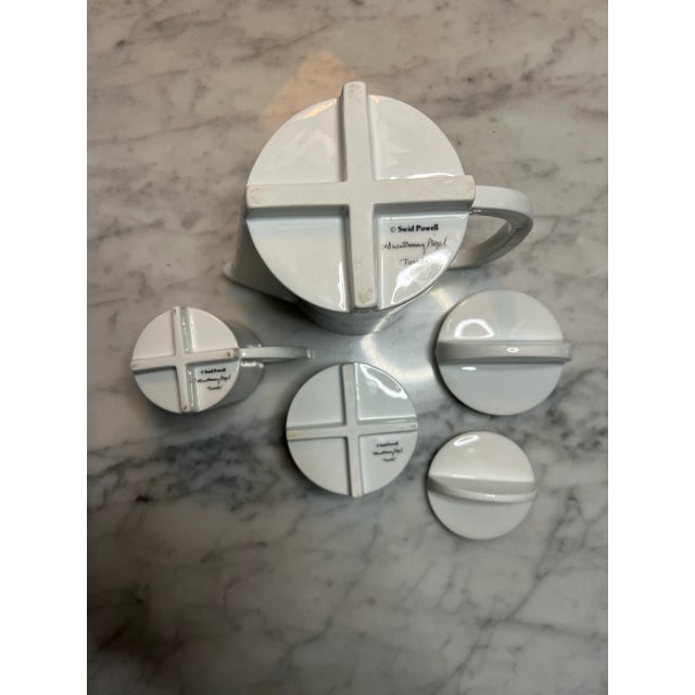 Gwathmey Siegel for Swid Powell Tuxedo pattern coffee pot with cream and sugar.