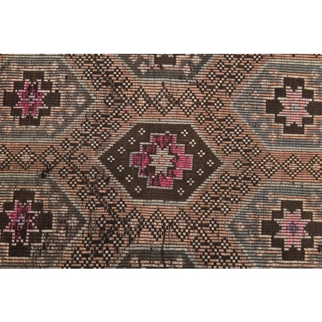 1970s Vintage Turkish Hand-Knotted Wool Cotton Brown Area Rug For Sale - Image 11 of 12