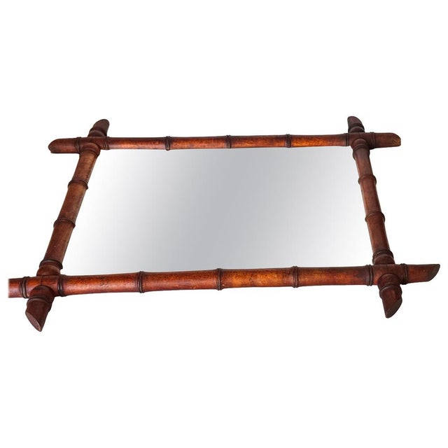Medium Brown Faux Bamboo Mirror, France, 1940s For Sale - Image 14 of 14