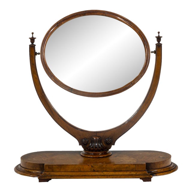 Elegant Victorian Walnut Lyre-Form Dressing Mirror, Adjustable Tabletop Vanity, Circa 1870 For Sale