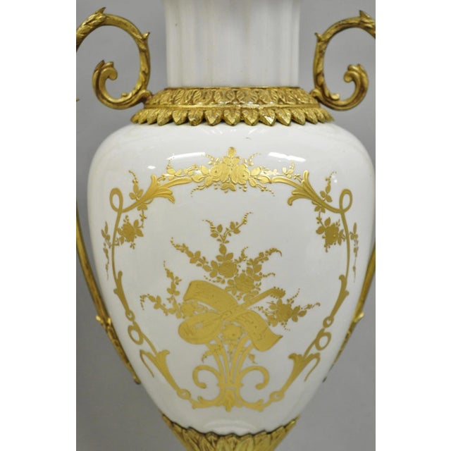 Antique French Louis XV Hand-Painted Porcelain Urn Bronze Table Lamps - A Pair For Sale - Image 11 of 12