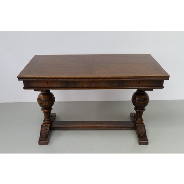 Baroque Antique Danish Oak Writing Desk, 1900s For Sale - Image 3 of 18
