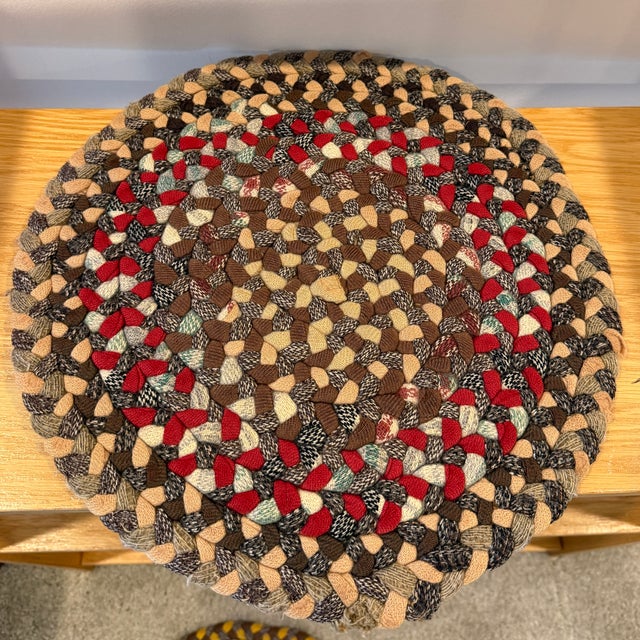 Textile 1980s Shabby Chic Hand Braided Wool Chair Pad or Placemat Set of Four For Sale - Image 7 of 11