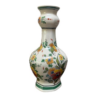 Vintage Delft Polychrome Pottery 8" Floral Vase For Sale