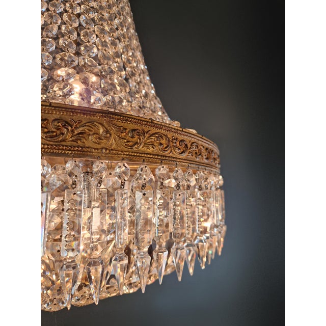 Antique Baroque Chandelier Crystal Empire Brass Bohemian Lustre Ceiling For Sale - Image 15 of 17