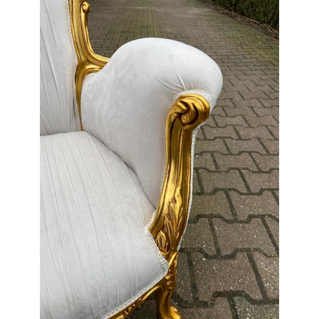 Late 20th C French Louis XVI Off-White Velvet Gilt Beech Settee 1pc For Sale - Image 14 of 15