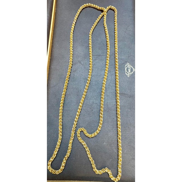Vintage 85 Gm 18 Karat Yellow Gold Handmade Chain 52 Inch Unique Opera Length For Sale - Image 9 of 18