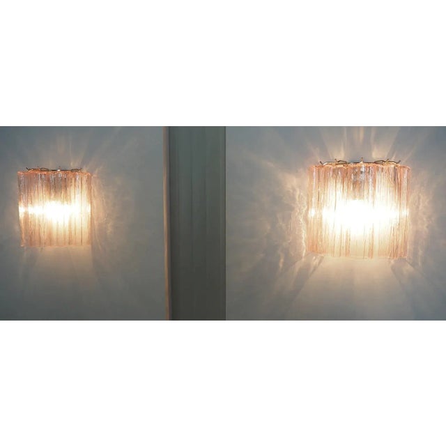 Pink Murano Pink/Rose 5 Rose/Pink Glass Tube Wall Sconces - a Pair For Sale - Image 8 of 11