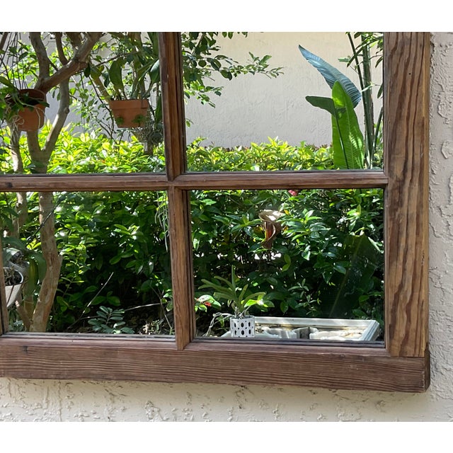 Vintage Rustic Wood Window Pane Wall Mirror Salvaged North Carolina Mountain For Sale - Image 9 of 13