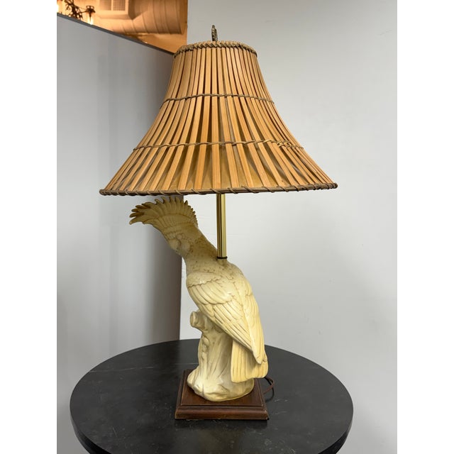 Shabby Chic Vintage Ceramic Cockatoo Table Lamp For Sale - Image 3 of 12