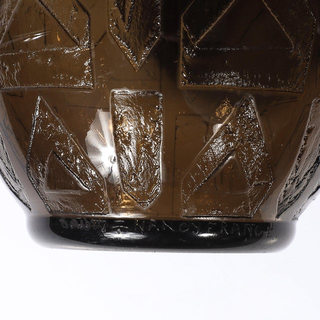 Art Deco Signed Daum Acid-Etched Smoked Glass Vase W/ Geometric Motif For Sale - Image 10 of 10