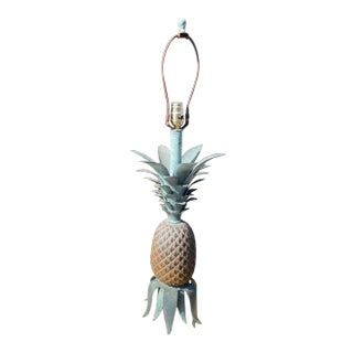 1970s Pineapple Iron Table Lamp With Verdigris Coloring For Sale