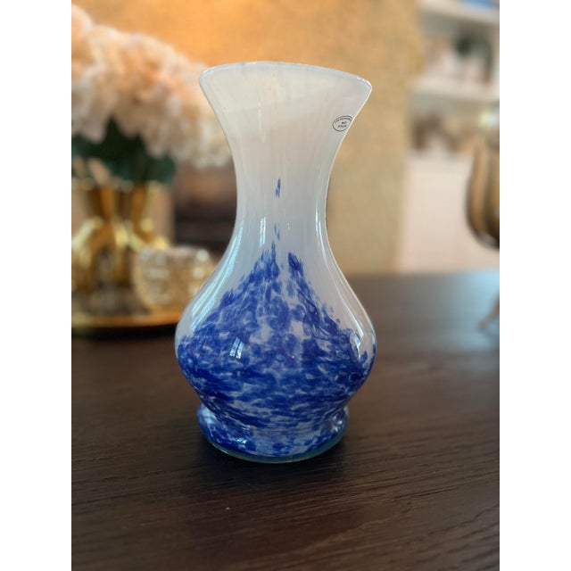 Contemporary Contemporary White and Cobalt Blue Vase Polish Glass For Sale - Image 3 of 8