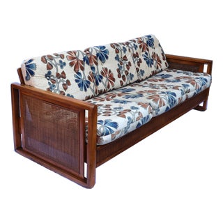 Vintage Caned Wooden Sofa For Sale