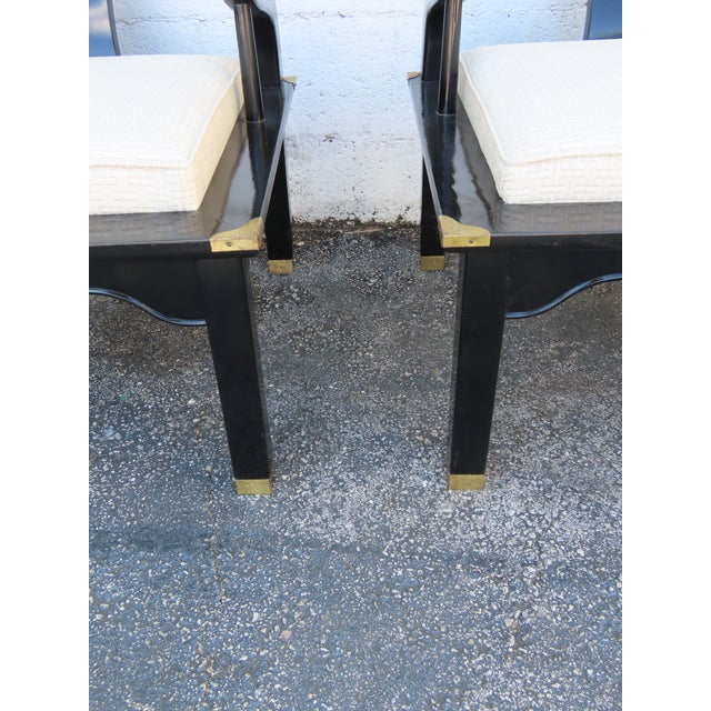 Hollywood Regency Ming Style Painted Black Lounge Side Chairs a Pair 6359 For Sale - Image 9 of 15