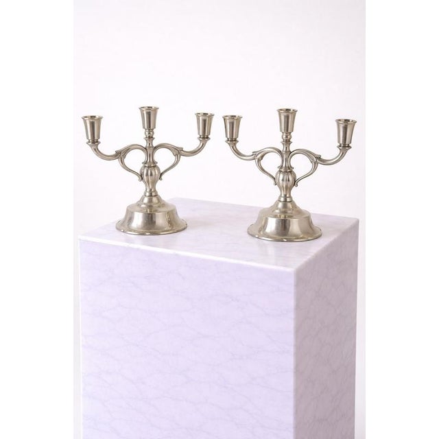 Danish Art Deco Pewter Candelabras attributed to Just Andersen, 1930s, Set of 2 For Sale - Image 3 of 8