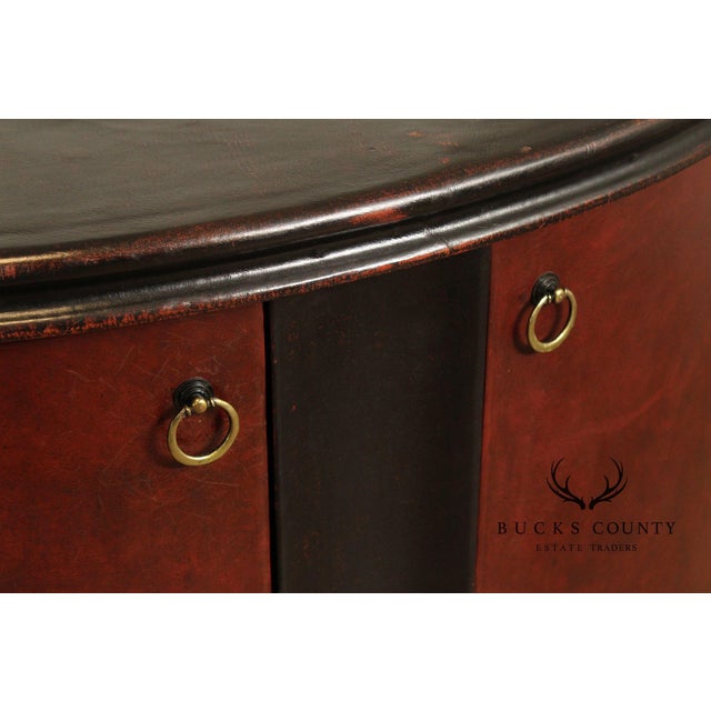 House of Mercier Art Deco Style Leather Wrapper Low Corner Cabinet For Sale - Image 9 of 12