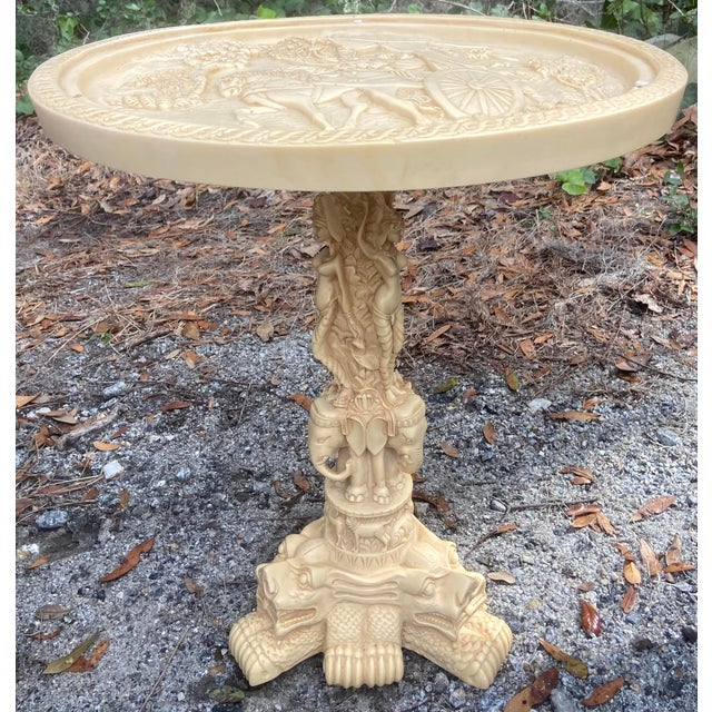 Mid Century Italian Hand Carved Celluloid Round Table What a unique and fabulous looking accent table made in the mid 20th...