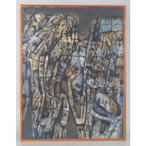 Jacques Lacomblez (b. 1934) . "Réservé aux Sirènes". Oil on canvas. An expressive and complex abstract painting, where...