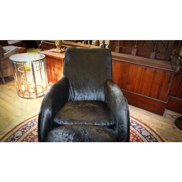 Black Sole Armchair and Ottoman in Black Pony Hide Leather from Stone International, 2010s For Sale - Image 8 of 16