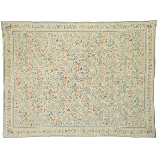 Vintage Cottage Chain Stitch Floral Area Rug With French Provincial Style - 9'1 X 11'9 For Sale