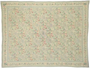 Vintage Cottage Chain Stitch Floral Area Rug With French Provincial Style - 9'1 X 11'9