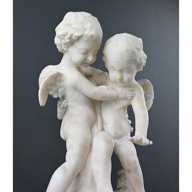 After Falconet, Two Cupids Disputing a Heart, Late 19th Century, Alabaster Sculpture For Sale - Image 9 of 18