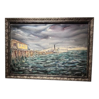 Original 1932 John Wenger Watercolor "Coney Island in Winter" For Sale