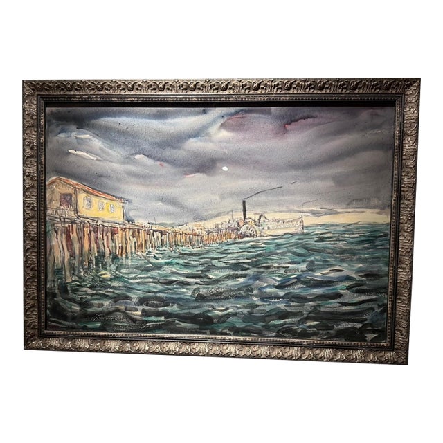 Original 1932 John Wenger Watercolor "Coney Island in Winter" For Sale