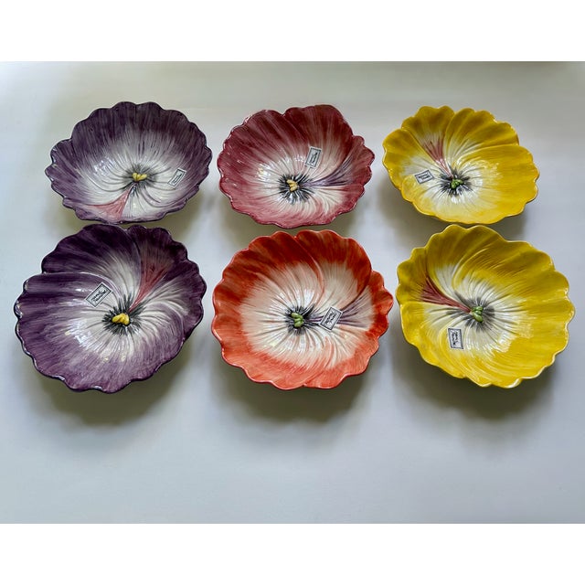 Set of Six hand painted Fitz & Floyd “April Showers” Porcelain Bowls. Salad. Dessert. Berries. Ice Cream. Yogurt....
