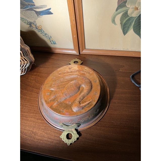 Antique Copper Swan Mold With Brass Handles – French Country Kitchen Wall Decor, 10” For Sale In Los Angeles - Image 6 of 9
