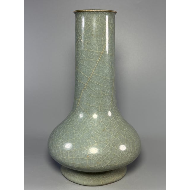 15th Century & Earlier Antique Chinese Celadon Long‑Neck Crackle‑Glaze Vase, Collectible Antique For Sale - Image 5 of 7