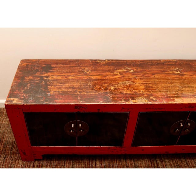 Antique Chinese Low Red Elmwood Cabinet For Sale In New York - Image 6 of 12
