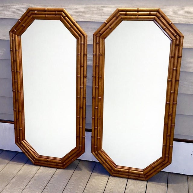 Mid-Century Modern Pair of Faux Bamboo Octagonal Mirrors — 48” Tall Pair For Sale - Image 3 of 12