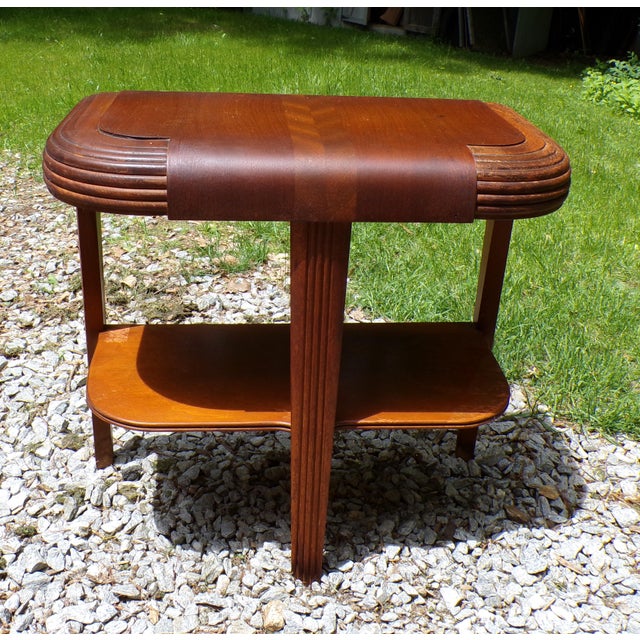 Vintage Art Deco Waterfall End Table Demilune Tripod Stand For Sale - Image 16 of 16
