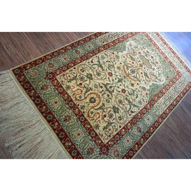 Beige 1950s Handmade Vintage Turkish Hereke Silk Prayer Rug 3.9' X 5.9' For Sale - Image 8 of 12