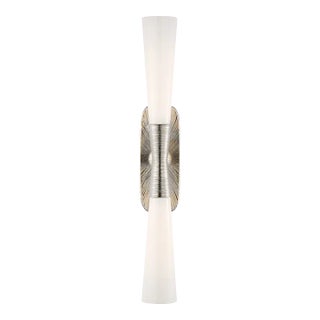 Kelly Wearstler for Visual Comfort Signature Utopia 32" Double Bath Sconce in Polished Nickel with White Glass For Sale