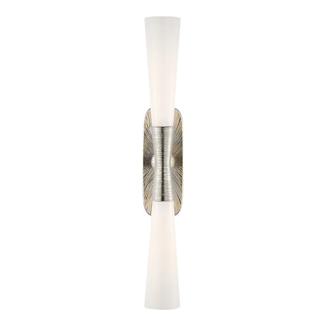 Kelly Wearstler for Visual Comfort Signature Utopia 32" Double Bath Sconce in Polished Nickel with White Glass For Sale