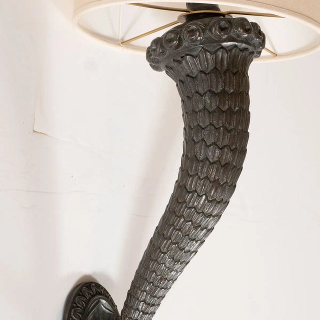 Vintage Cast Bronze Horn Sconces - a Pair For Sale In New York - Image 6 of 10