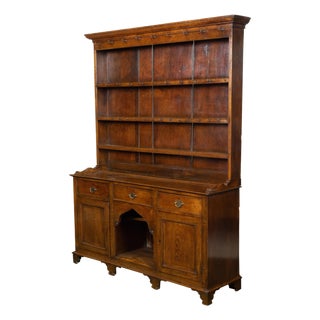 English 19th Century Oak Welsh Dresser with Open Shelves and Low Sideboard For Sale