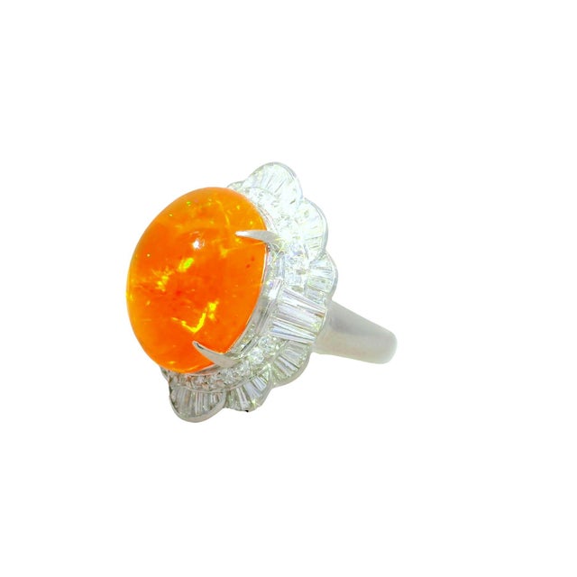 Early 21st Century 9.52 Carat Mexican Fire Opal Diamond Platinum Ring, Size 5.25 For Sale - Image 5 of 6