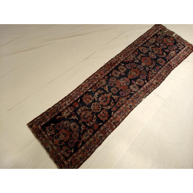 Antique Persian Sarouk Lilian Runner Rug, Hand-Knotted Wool, Floral Pattern, Navy & Red, 3x9 For Sale - Image 12 of 12