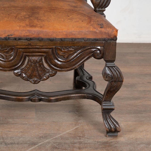 Late 19th Century Swedish Oak Carved Armchair With Vintage Leather For Sale - Image 15 of 16