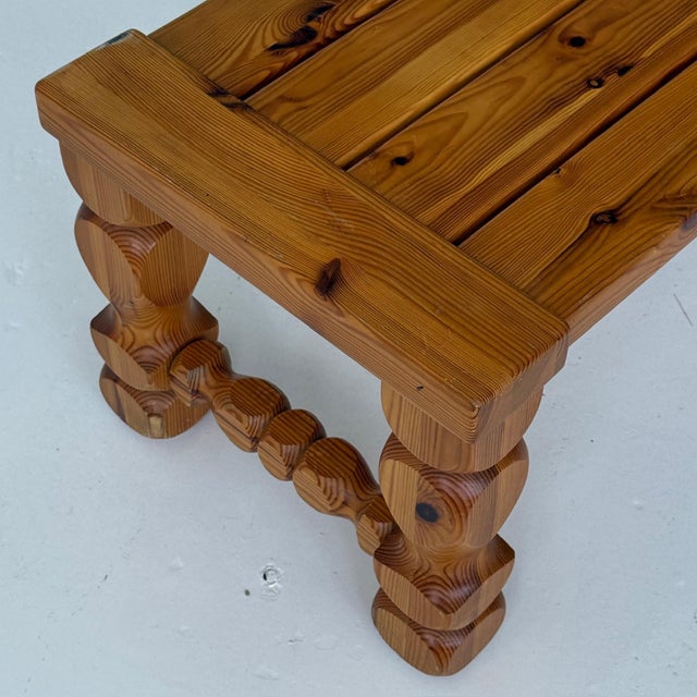 1970s Brutalist Carved Pine Table/Bench by Glas Master Markaryd For Sale - Image 4 of 8