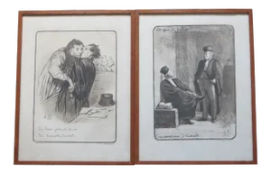 Honore Daumier Pair of Caricatures Framed & Matted Prints